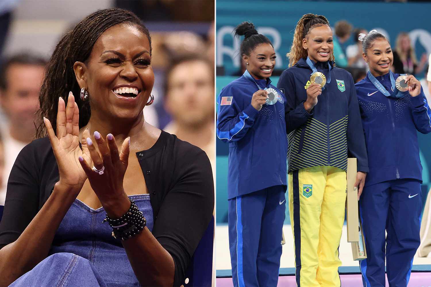 Michelle Obama Says Simone Biles and Jordan Chiles Bowing to Rebeca Andrade Is a 'Beautiful Moment of Sisterhood'