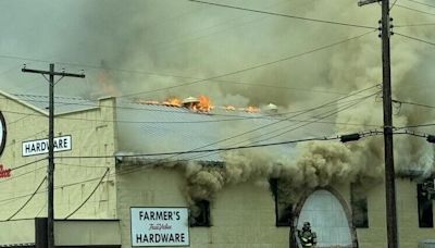 100-year-old hardware store on fire in downtown Rayne