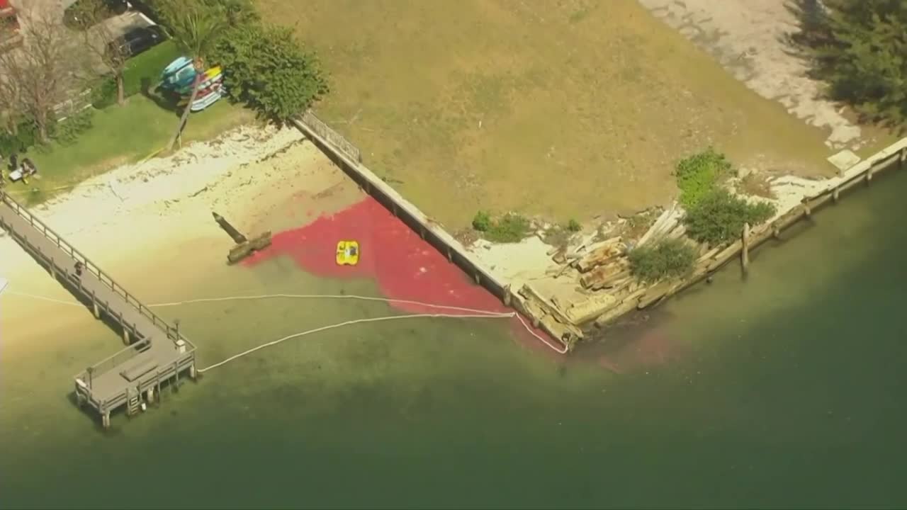 Mysterious red substance appears along Intracoastal Waterway in West Palm Beach