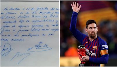 Pagaron una FORTUNA: subastaron la servilleta en la que Lionel Messi firmó su primer contrato con el Barcelona