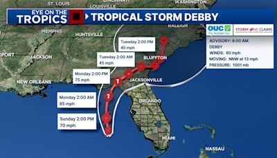 Tropical Storm Debby: Rain bands and isolated tornados