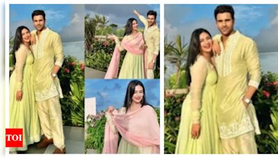 Divyanka Tripathi, Vivek Dahiya shine in pastel outfits amidst a rainbow - Times of India