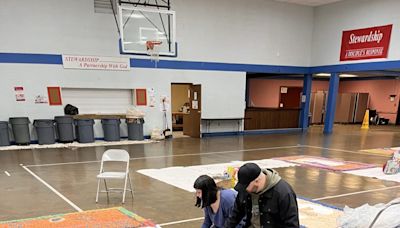 Sacred Heart Chapel in Lorain celebrating Easter with carpets painted by parishioners