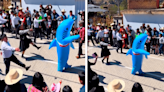 Hombre en Perú sorprende al salir disfrazado de tiburón para desfilar por Fiestas Patrias