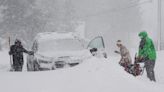 A massive blizzard howls in the Sierra Nevada. High winds and heavy snow close roads and ski resorts