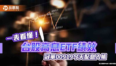 18檔台股高息ETF今年來績效平均近10％！冠軍00919配息今入帳 平均可領近7千元