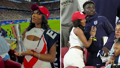 'My baby's baby' - Saka's girlfriend poses with his MOTM trophy after heroics