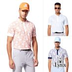 【Lynx Golf】男款吸排抗UV涼感機能右袖Lynx字樣凸字繡花線條排列印花短袖POLO衫/高爾夫球衫(三色)