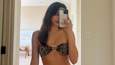 Camila Mendes makes rare move of posing in a tiny leopard print bikini