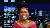 Pregnant Keke Palmer Glamorously Flatters Her Baby Bump in Bodycon Dress With Crystal-Strapped Pumps on ‘Jimmy Fallon’