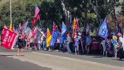 Trump supporters, opponents rally in Woodside before fundraiser