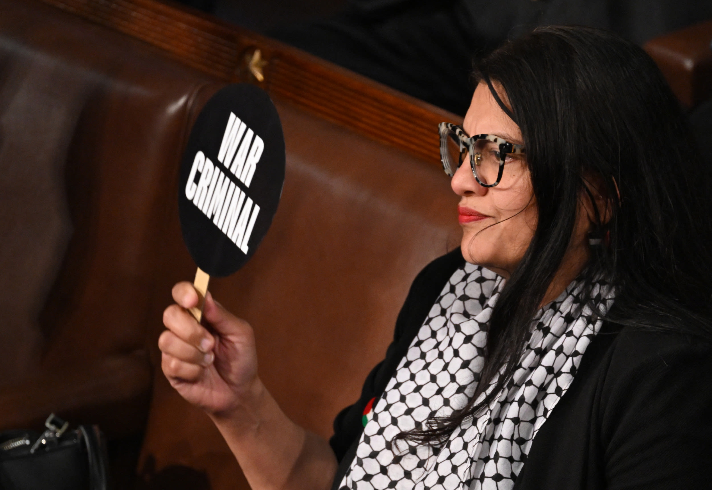 Rashida Tlaib's "war criminal" sign amid Netanyahu address raises eyebrows