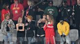Scenes from Taylor Swift’s Super Bowl suite: Taylor’s beer chug, Jason Kelce’s big hug