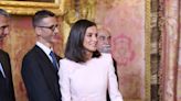 Queen Letizia Is a Vision in a Flared Blush Dress Subtly Covered in Petals