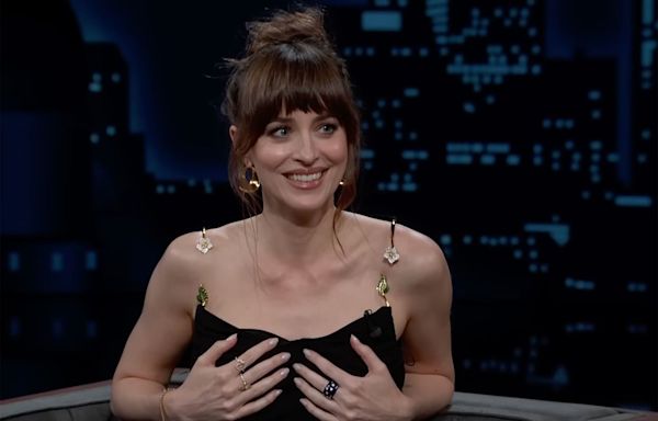 Dakota Johnson suffers wardrobe malfunction during 'Jimmy Kimmel Live' interview