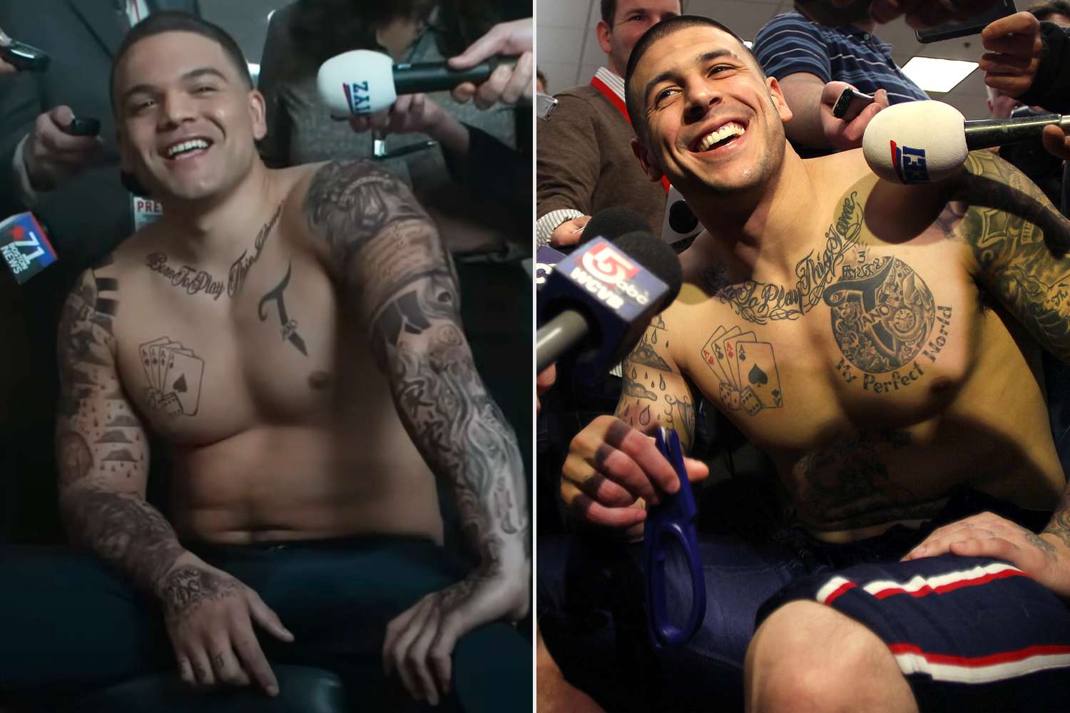 See the “American Sports Story: Aaron Hernandez” Cast Side-by-Side with the Real-Life People They Play