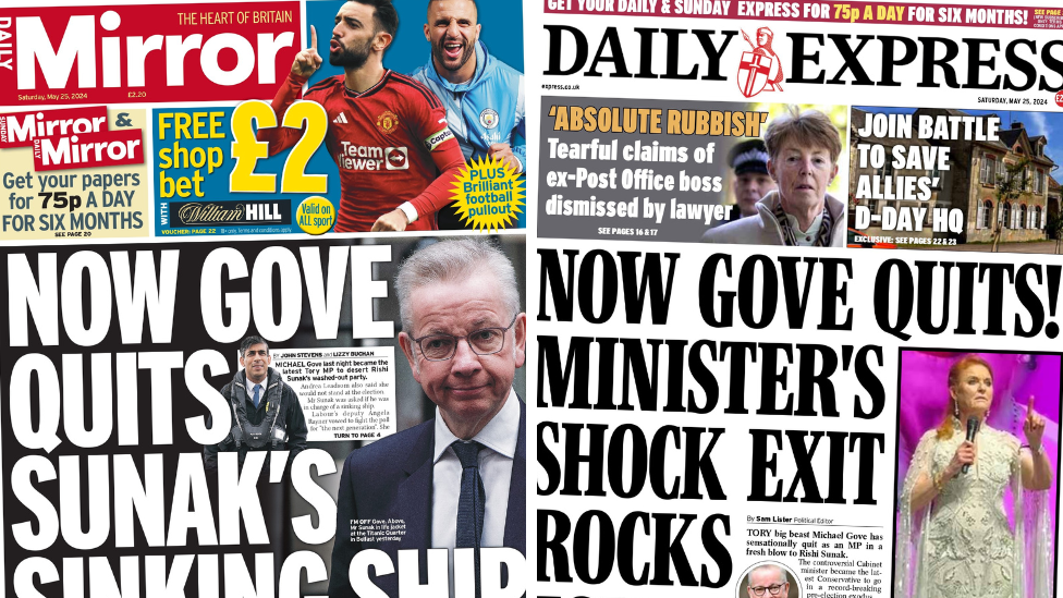 Paper review: Gove quits 'sinking ship' and 'shock exit rocks Tories'