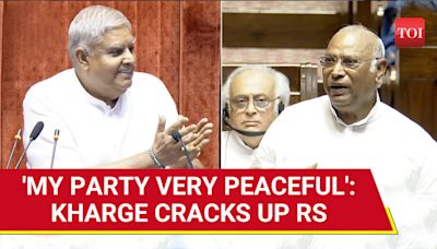 Kharge Smiles As Dhankhar Mocks 'Peaceful' Congress MPs In Rajya Sabha | Watch Banter
