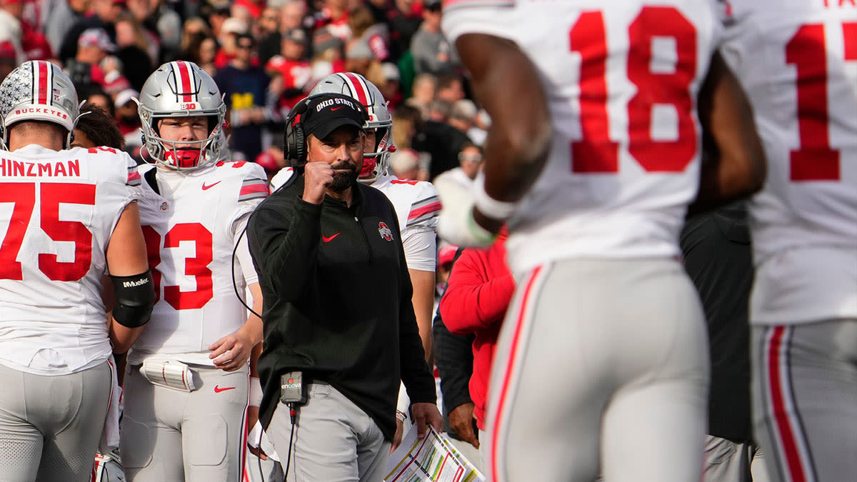 Ohio State football's Ryan Day reacts to Marvin Harrison Jr's monster game vs. Rams