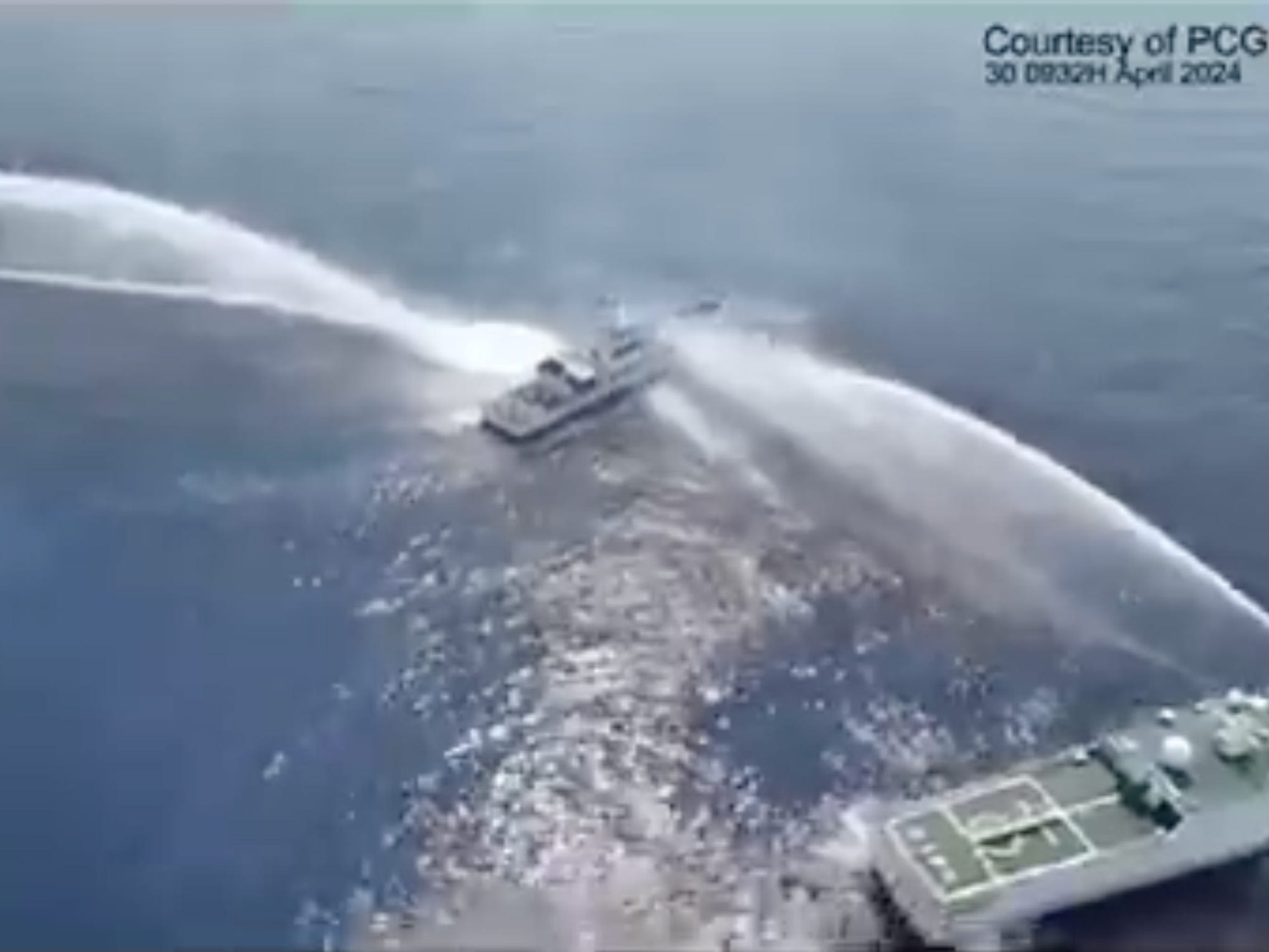 Wild video captures a Chinese Coast Guard ship collide with a Philippine vessel while battering it with a powerful water cannon