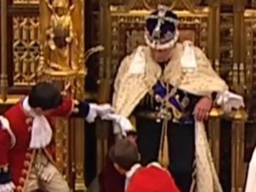 King Charles appears to get frustrated with robe during State Opening of Parliament