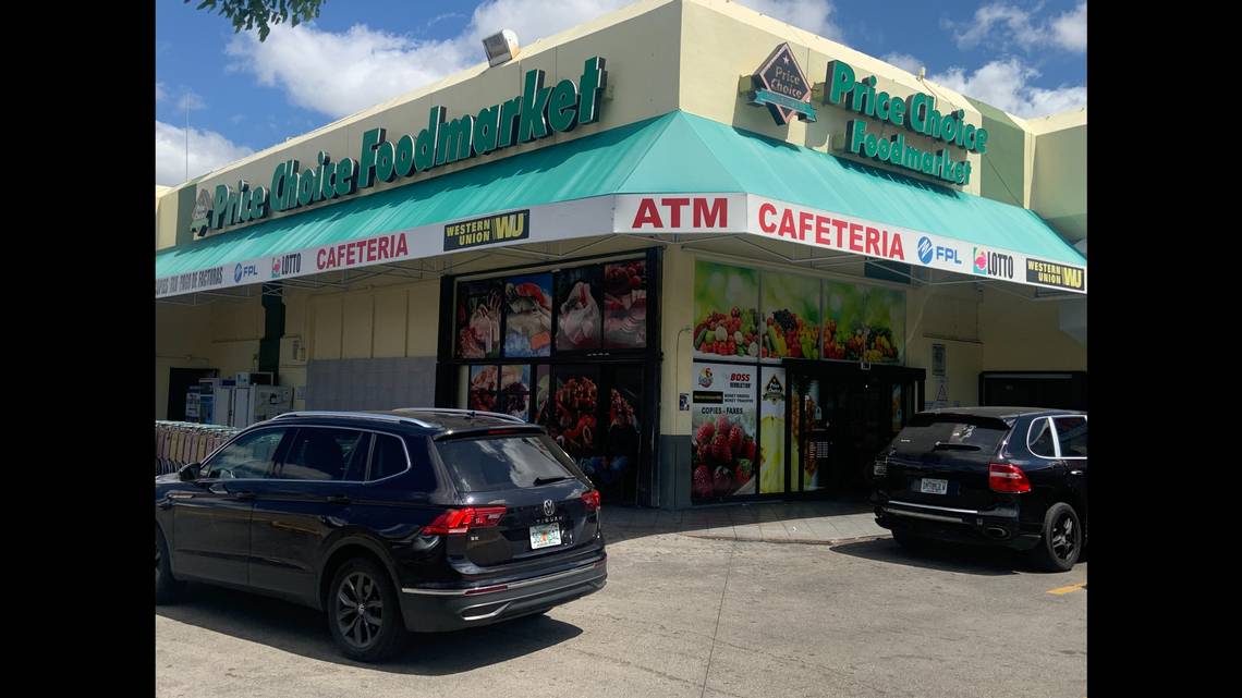 Beer, fruit, rice vulnerable to vermin next to open garbage at a Hialeah supermarket
