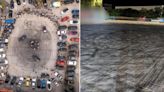 Aerial images show extent of car park damaged by drivers doing doughnuts