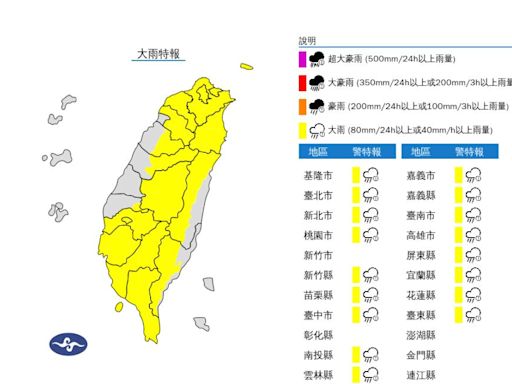 雨區擴大！17縣市大雨特報 「這些地方」防山區暴雨、大雷雨