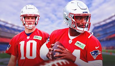 Patriots' Drake Maye reacts to Jacoby Brissett's successful pre-training camp plan