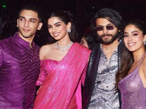 Anant Ambani-Radhika Merchant Sangeet: Janhvi, Khushi Kapoor pose with rumored lovers Shikhar Pahariya and Vedang Raina in new PICS