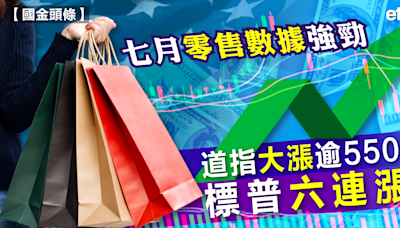 美股 | 七月零售數據強勁，道指大漲逾550點，標普六連漲 - 新聞 - etnet 經濟通 Mobile|香港新聞財經資訊和生活平台