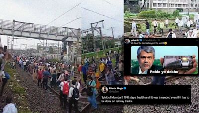 Commuters Walk The Track To Reach Offices Amid Local Train Disruption In Mumbai; Internet Reacts With Memes