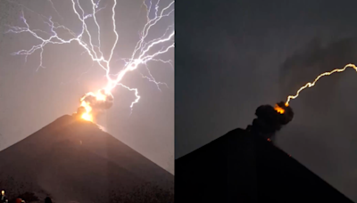 Lightning Dazzles Onlookers Watching the Eruption of Volcán de Fuego in Guatemala