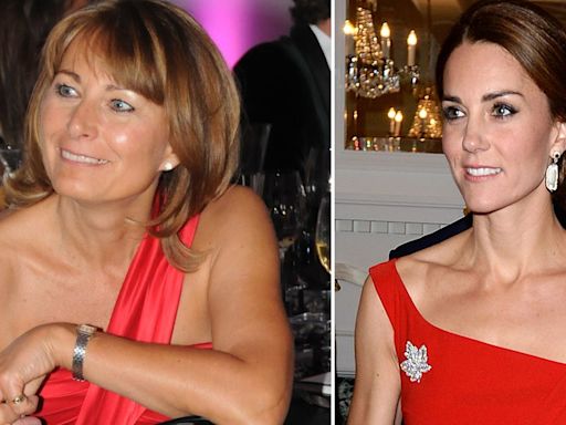 Carole Middleton copies daughter Princess Kate' daring style in red hot satin dress