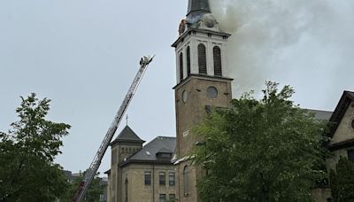 Catholic church in downtown Madison, Wisconsin catches fire after storms