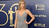 Jennifer Aniston Wears a Shimmering Celine Dress with a Thigh-High Leg Slit at the 2024 SAG Awards