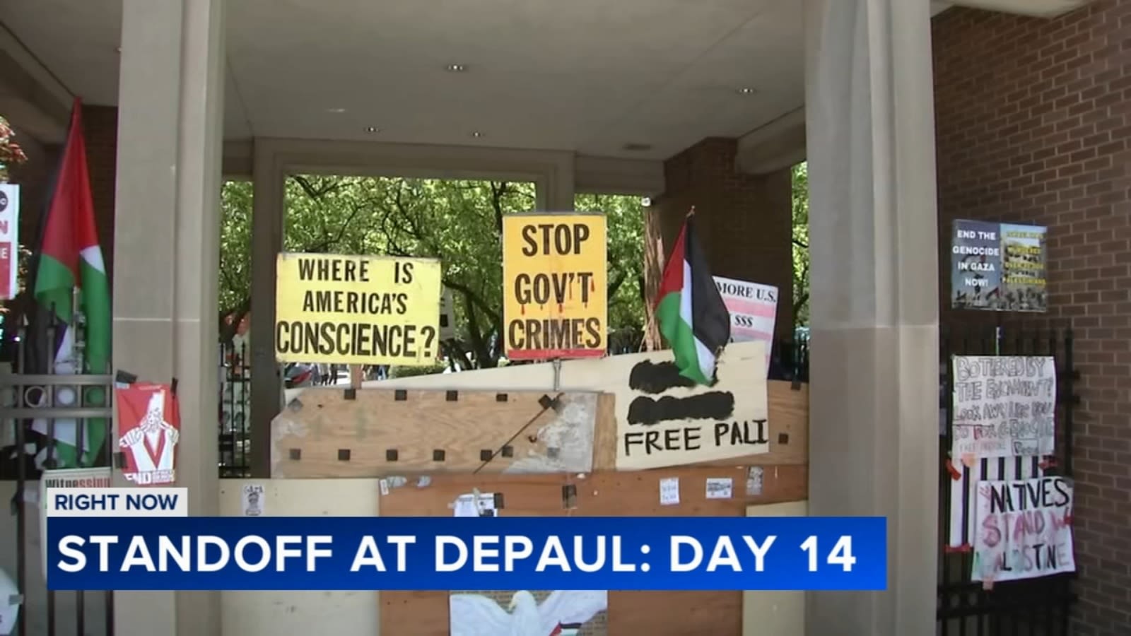 DePaul pro-Palestinian encampment reaches 2-week mark, as protesters refuse to leave quad