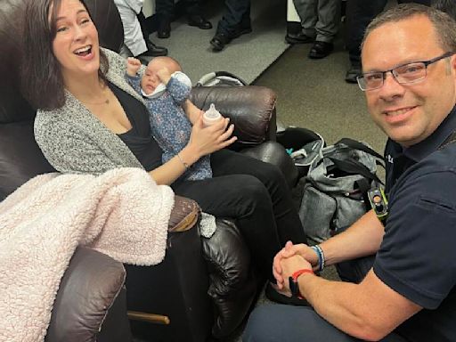 Baby Audrey helps paramedics earn 'stork pins'
