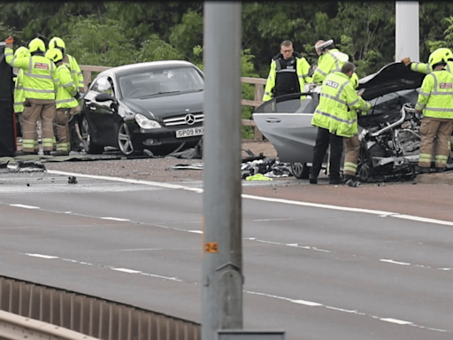 Three casualties including cop still critical after horror crash on Glasgow's M8