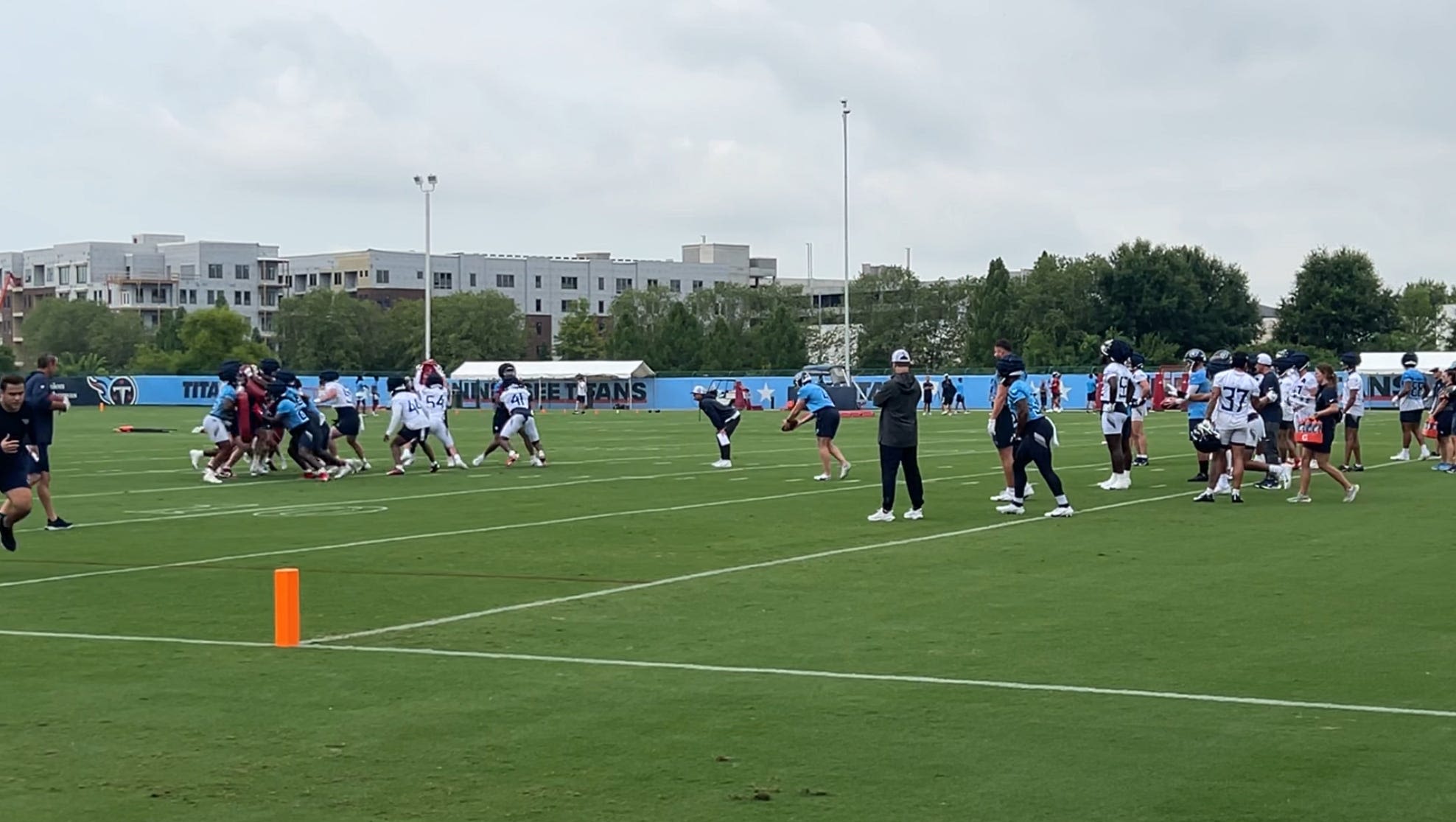 Tennessee Titans punter Ryan Stonehouse punts the ball at practice