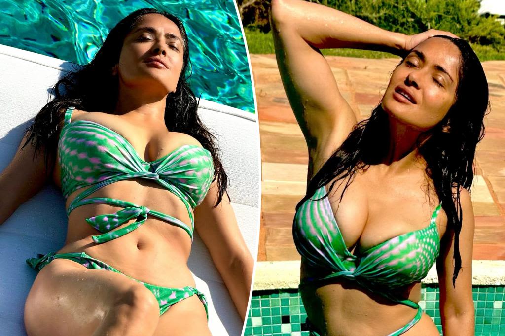 Salma Hayek soaks up the sun in a chic green bikini: ‘Diving into August’