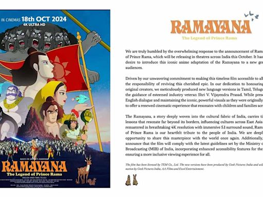 ‘Ramayana: The Legend of Prince Rama’ to hit theaters in Tamil, Telugu, and Hindi on this date