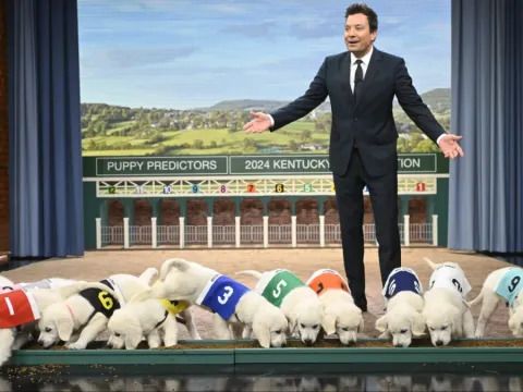 Jimmy Fallon Cuddles Cute Puppy at Kentucky Derby 2024