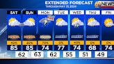 Warm and a bit humid with a shower or t-storm this weekend; wet Memorial Day Monday