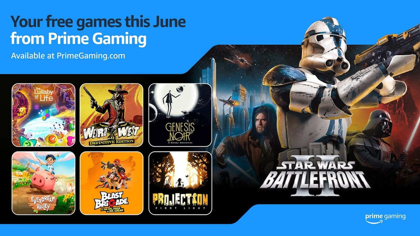 Prime Gaming giveaways for June include Star Wars BF2, Weird West, and bonus games