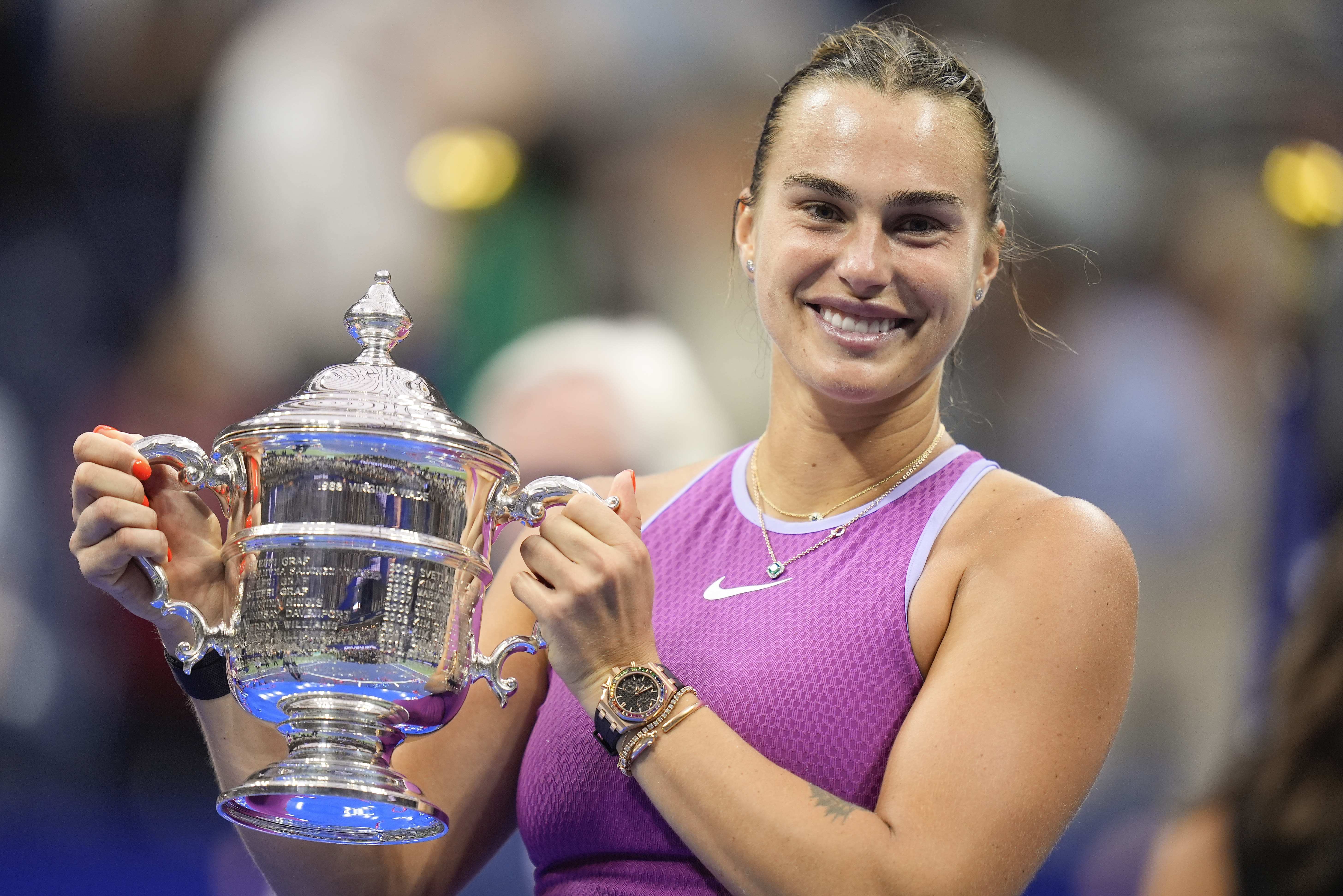 US Open women's final: Aryna Sabalenka holds off Jessica Pegula rally for straight sets victory