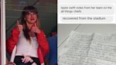 Travis Kelce’s publicist denies viral handwritten football cheat sheet belongs to Taylor Swift