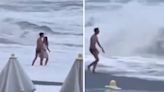 Terrifying Video: Woman Walking, Playing On Beach With Boyfriend Swept Away By Strong Waves In Russia’s Sochi