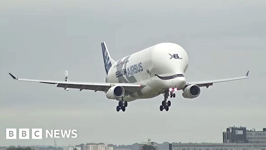 The moment an Airbus Beluga arrives at Heathrow Airport