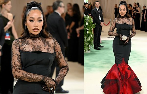 La La Anthony Gives Gothic Update to Floral Theme in Alexander McQueen Corset Dress for Met Gala 2024 Red Carpet